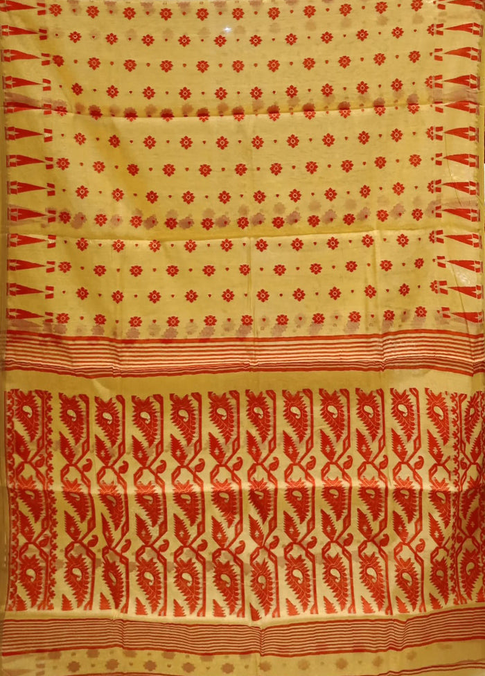 Cream Jamdani Cotton Saree Without Blouse Piece