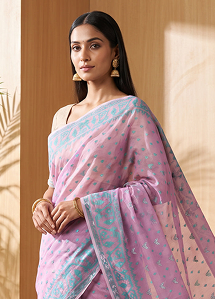 Pink Jamdani Cotton Saree Without Blouse Piece