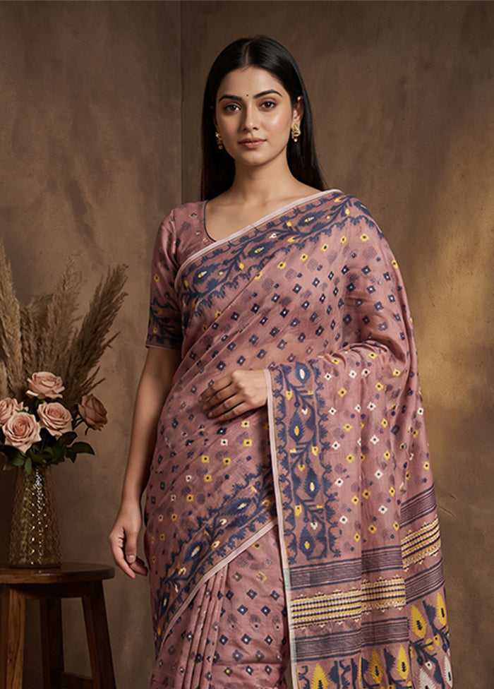 Purple Jamdani Cotton Saree Without Blouse Piece