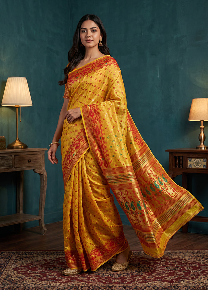 Yellow Jamdani Cotton Saree Without Blouse Piece