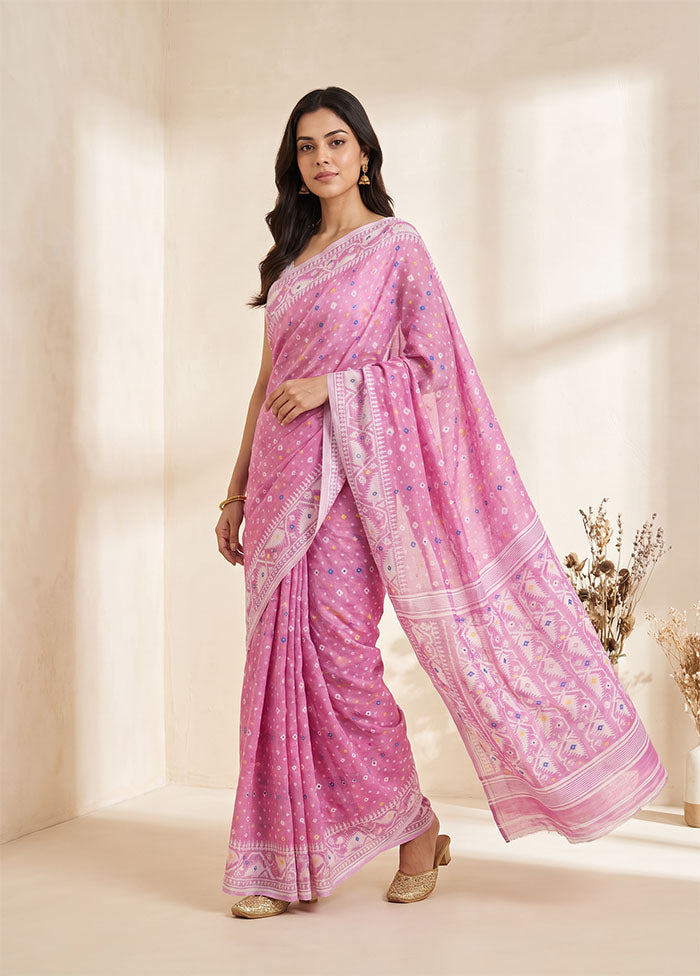 Purple Jamdani Cotton Saree Without Blouse Piece