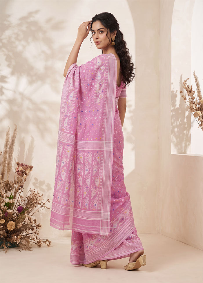 Purple Jamdani Cotton Saree Without Blouse Piece