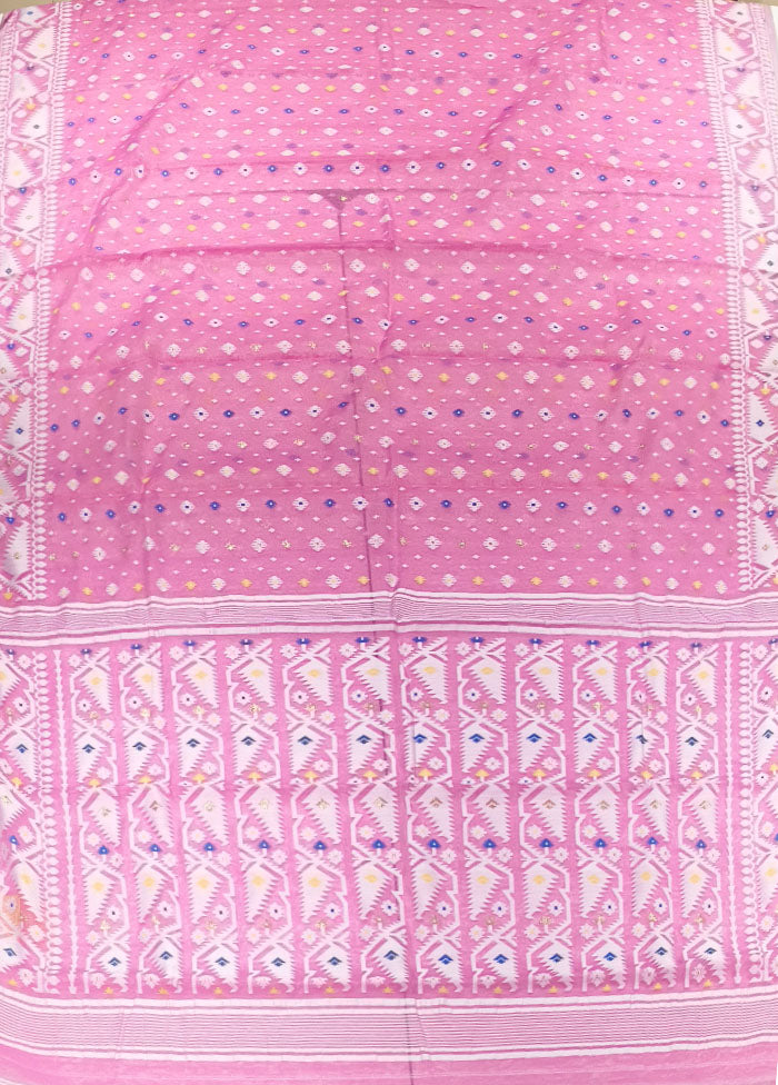 Purple Jamdani Cotton Saree Without Blouse Piece