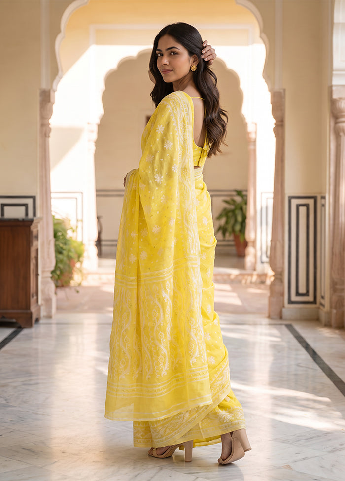Yellow Jamdani Cotton Saree Without Blouse Piece
