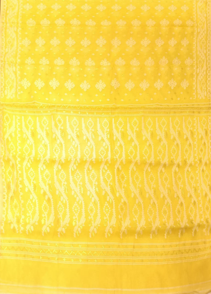 Yellow Jamdani Cotton Saree Without Blouse Piece