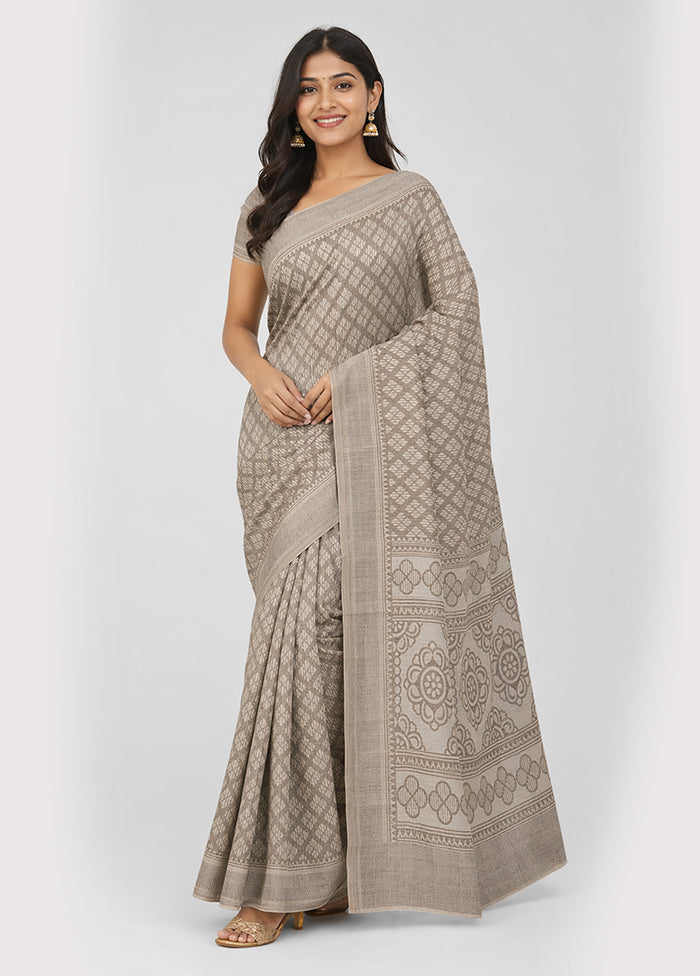 Grey Chiffon Silk Saree With Blouse Piece