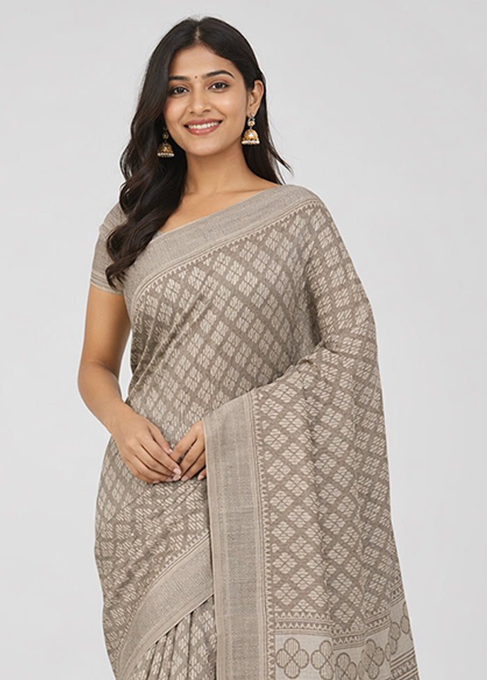 Grey Chiffon Silk Saree With Blouse Piece
