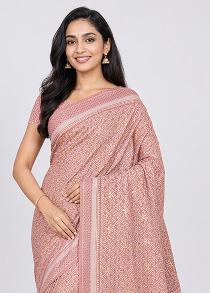 Pink Chiffon Silk Saree With Blouse Piece