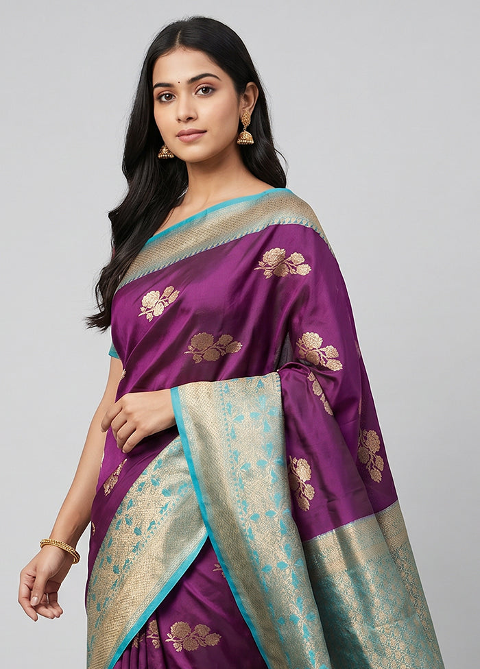 Purple Handloom Katan Pure Silk Saree With Blouse Piece