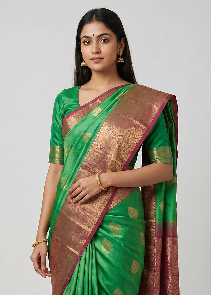 Green Handloom Katan Pure Silk Saree With Blouse Piece