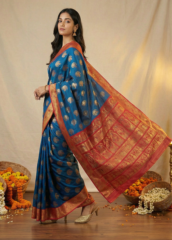 Blue Baluchari Silk Saree With Blouse Piece