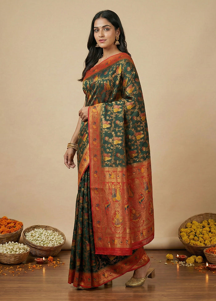 Green Dupion Silk Saree With Blouse Piece