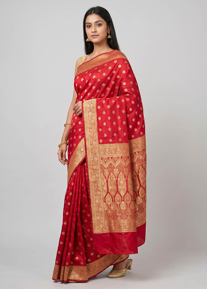 Pink Banarasi Silk Saree With Blouse Piece