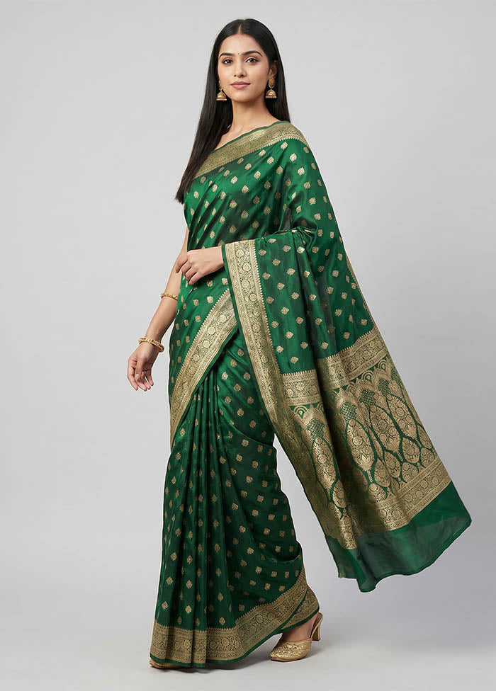 Green Banarasi Silk Saree With Blouse Piece