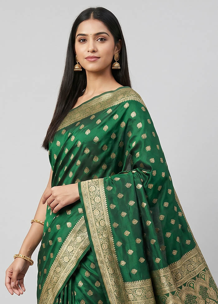 Green Banarasi Silk Saree With Blouse Piece