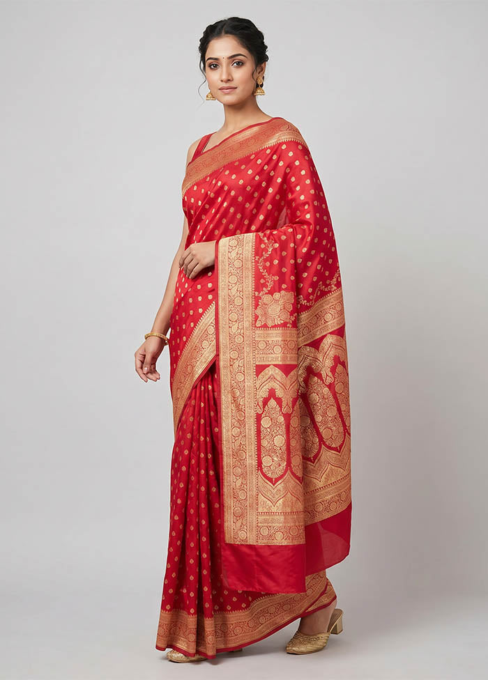 Pink Banarasi Silk Saree With Blouse Piece
