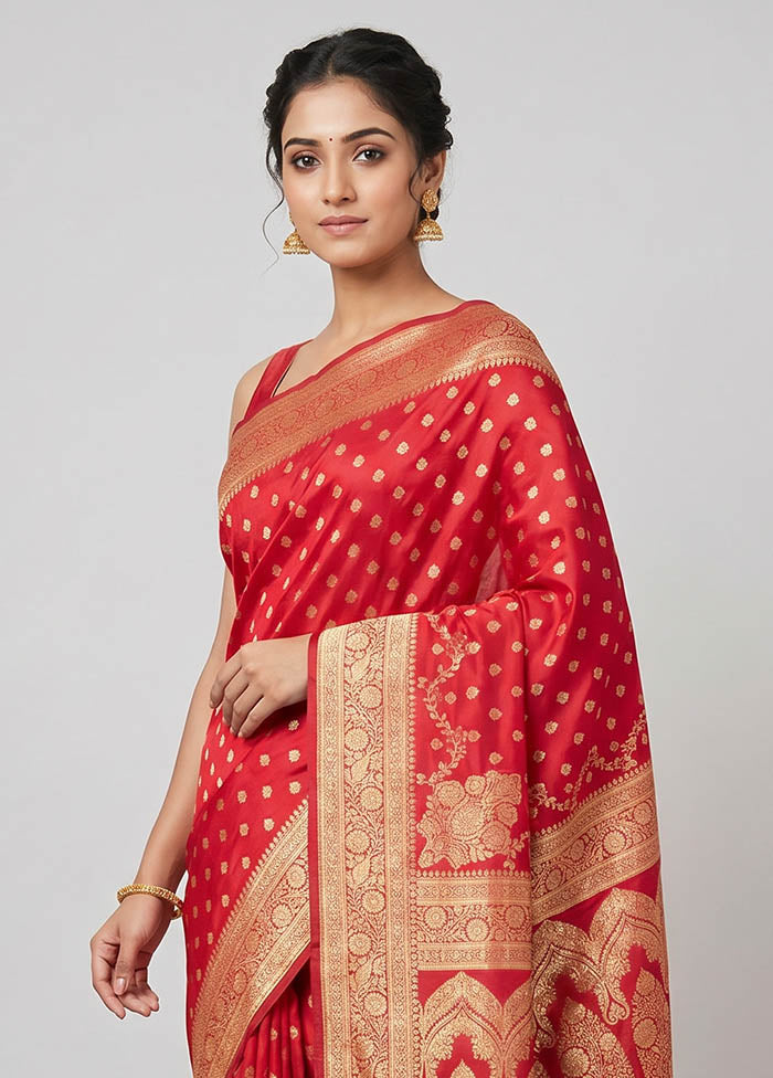 Pink Banarasi Silk Saree With Blouse Piece
