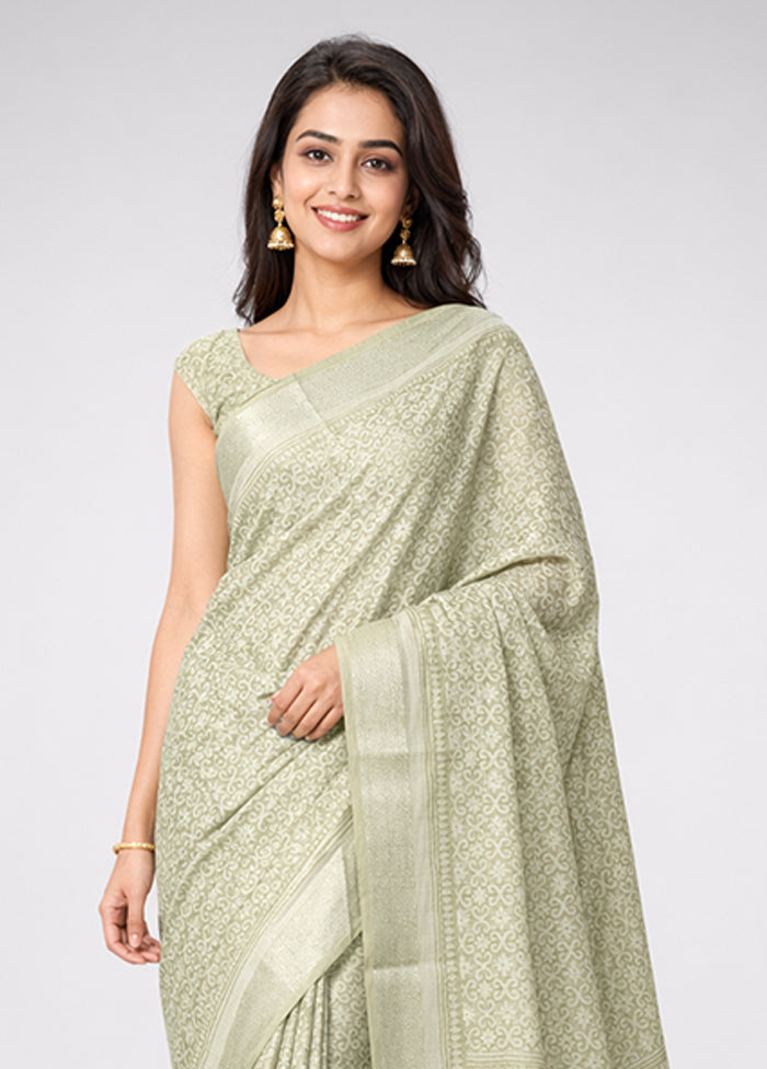 Green Chiffon Silk Saree With Blouse Piece