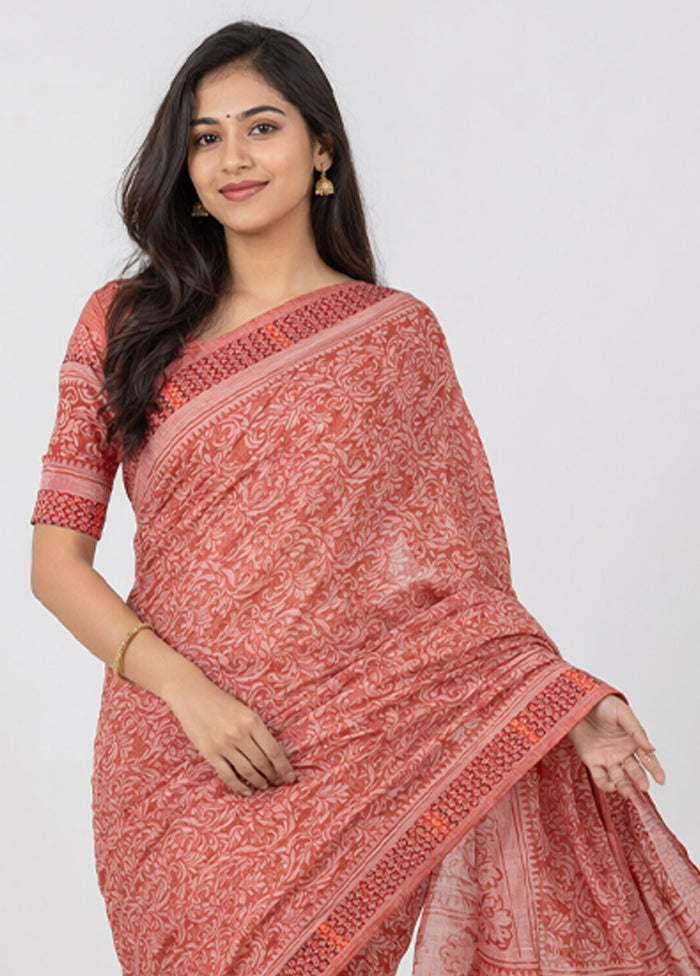 Red Chiffon Silk Saree With Blouse Piece