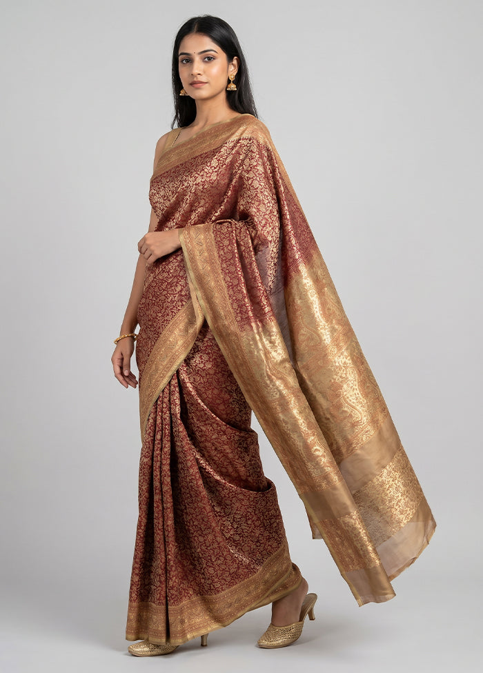 Red Handloom Jamewar Pure Silk Saree With Blouse Piece