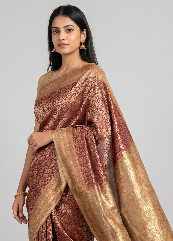 Red Handloom Jamewar Pure Silk Saree With Blouse Piece
