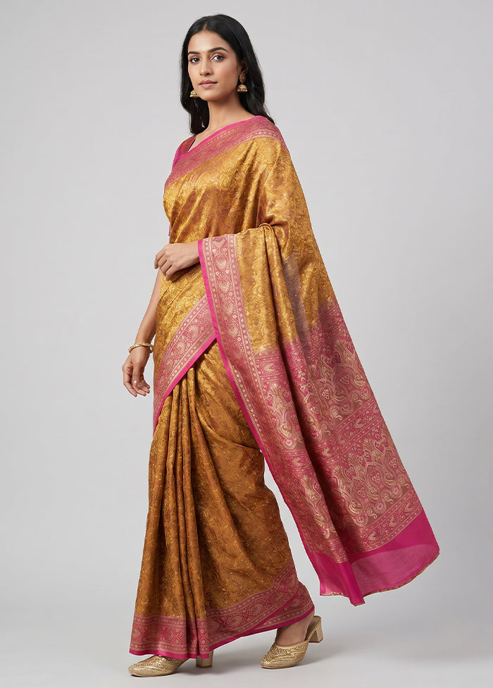 Yellow Handloom Jamewar Pure Silk Saree With Blouse Piece