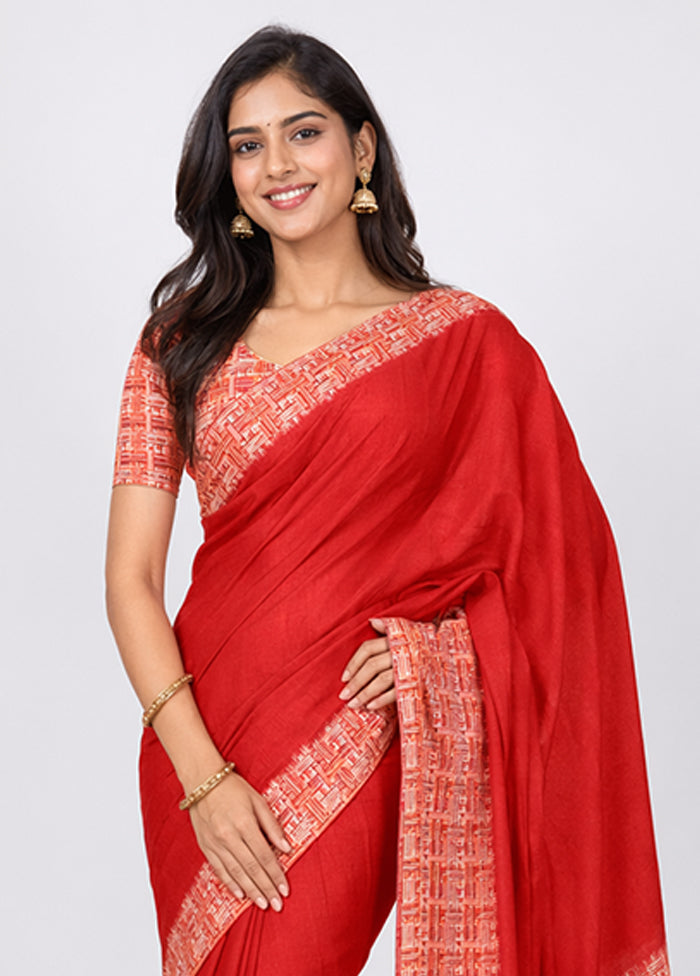 Maroon Printed Silk Saree Without Blouse Piece