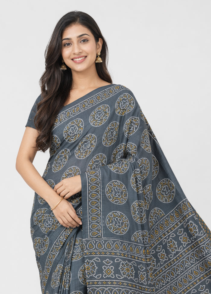 Black Printed Silk Saree Without Blouse Piece