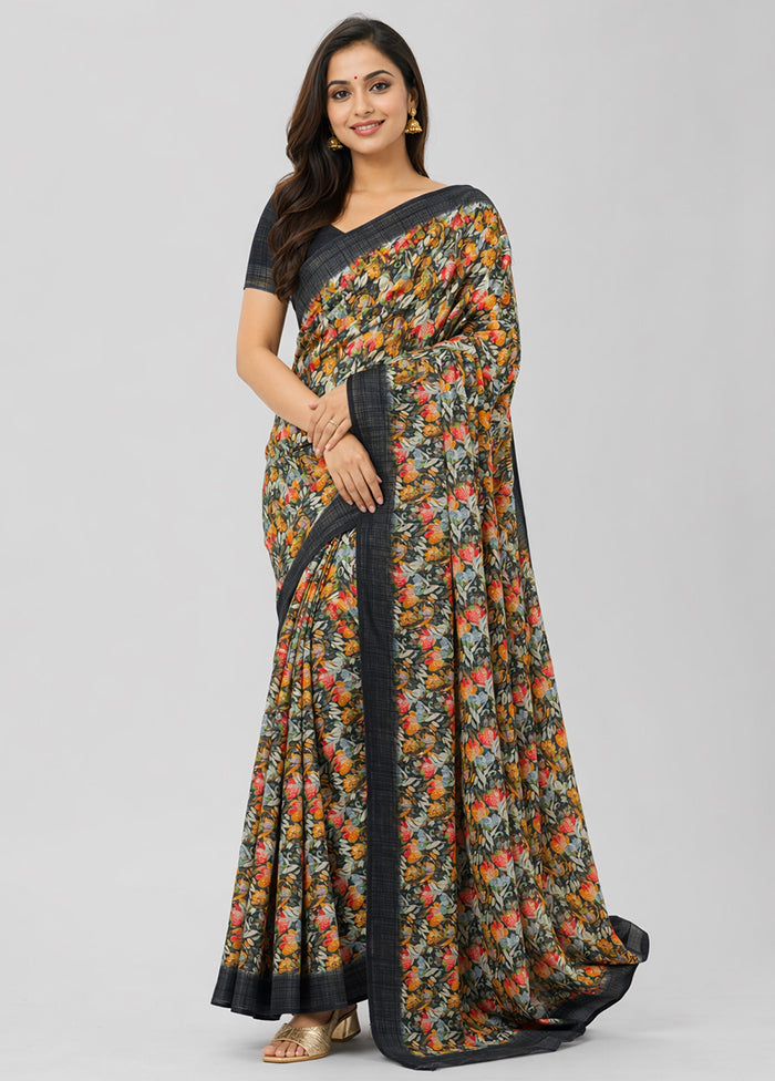 Black Chiffon Silk Saree With Blouse Piece