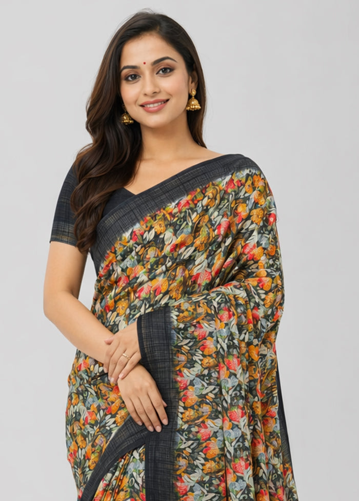 Black Chiffon Silk Saree With Blouse Piece