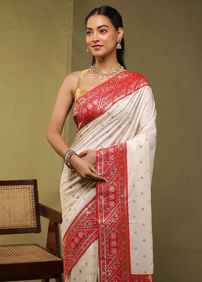White Dupion Silk Saree With Blouse Piece