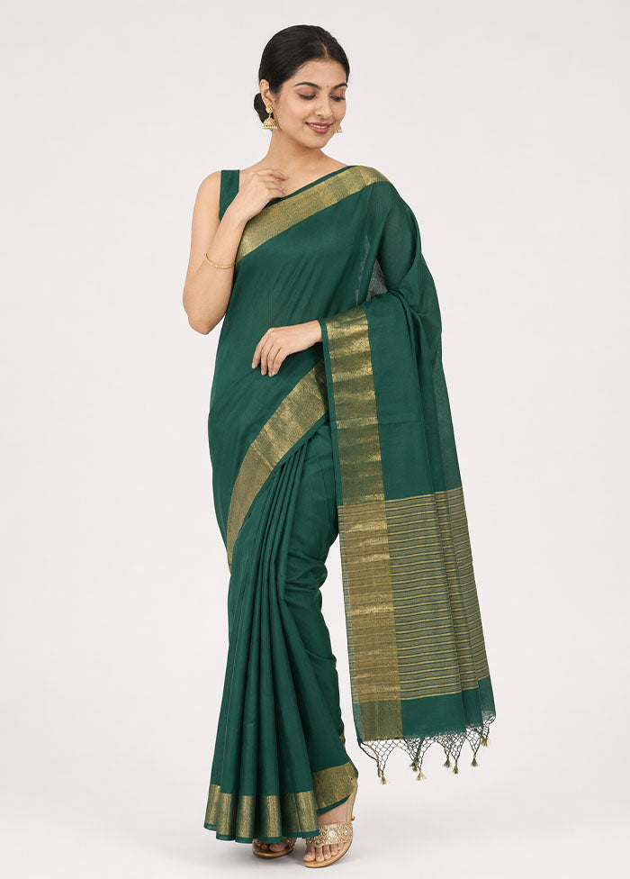 Green Dupion Silk Saree With Blouse Piece