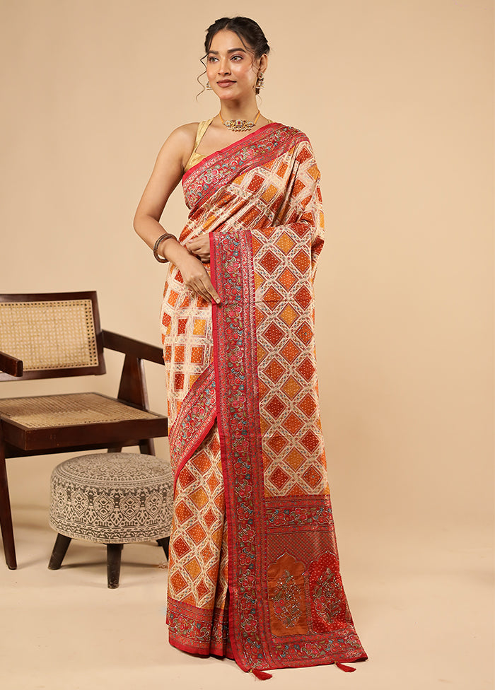 Multicolor Handloom Pure Georgette Saree With Blouse Piece