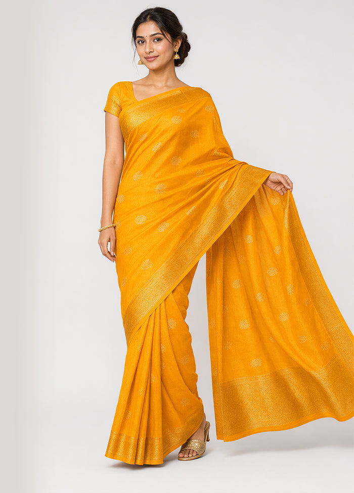 Yellow Handloom Kanjivaram Pure Silk Saree With Blouse Piece