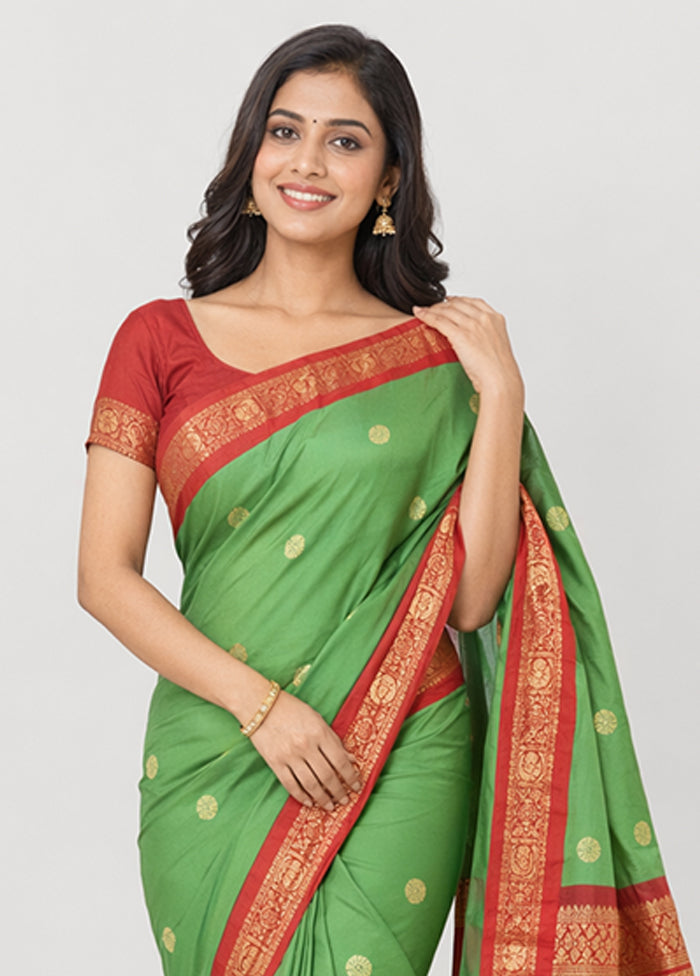 Green Kanjivaram Silk Saree With Blouse Piece