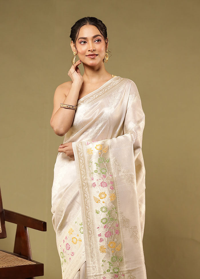 Cream Tissue Silk Saree With Blouse Piece