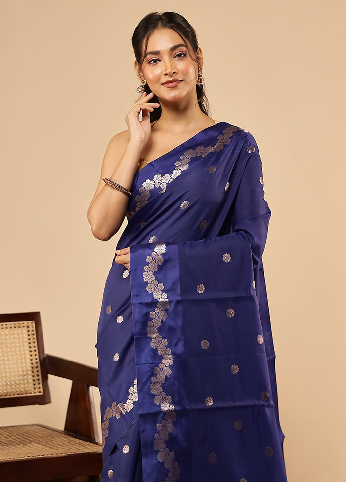 Blue Dupion Silk Saree With Blouse Piece