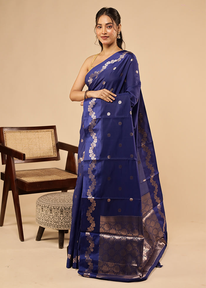 Blue Dupion Silk Saree With Blouse Piece
