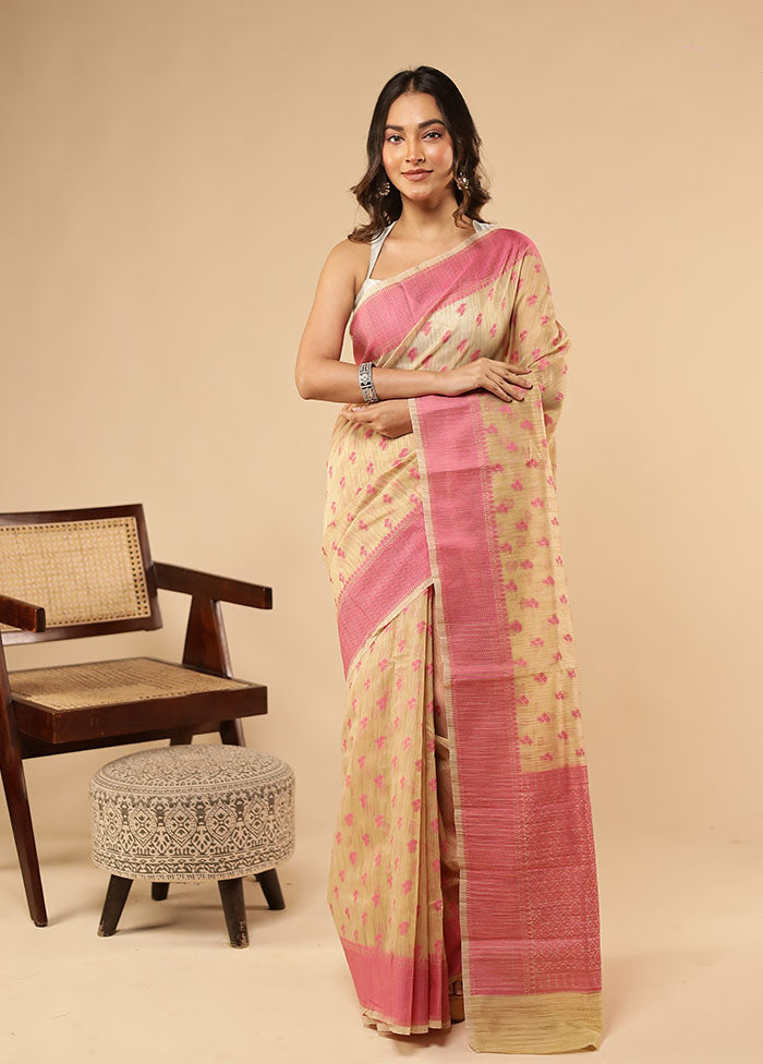Cream Kora Silk Saree With Blouse Piece