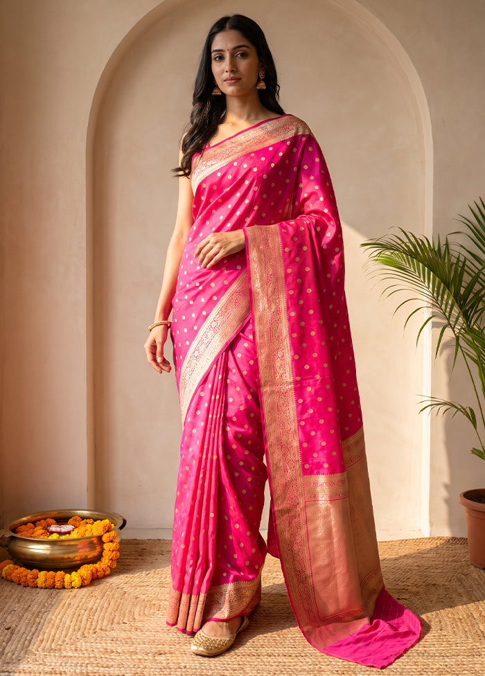 Pink Katan Silk Saree With Blouse Piece