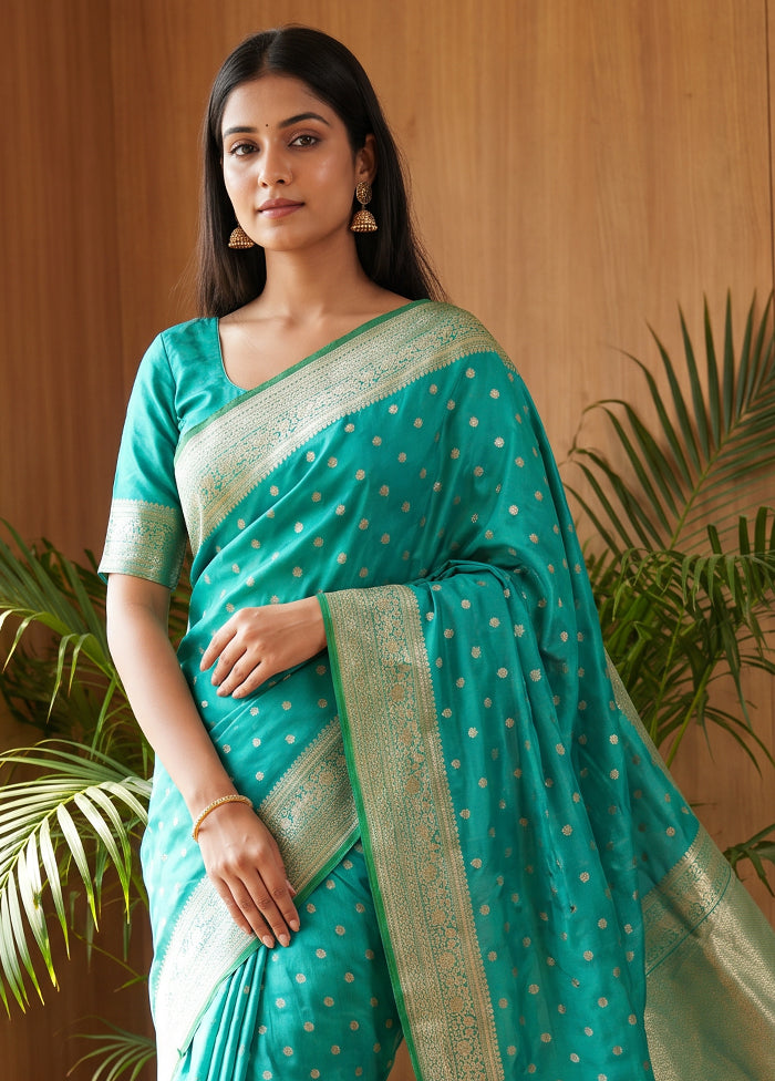 Green Katan Silk Saree With Blouse Piece