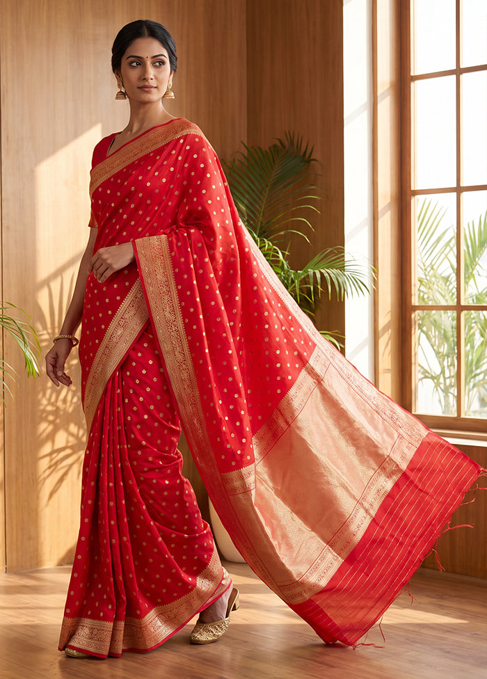 Red Katan Silk Saree With Blouse Piece