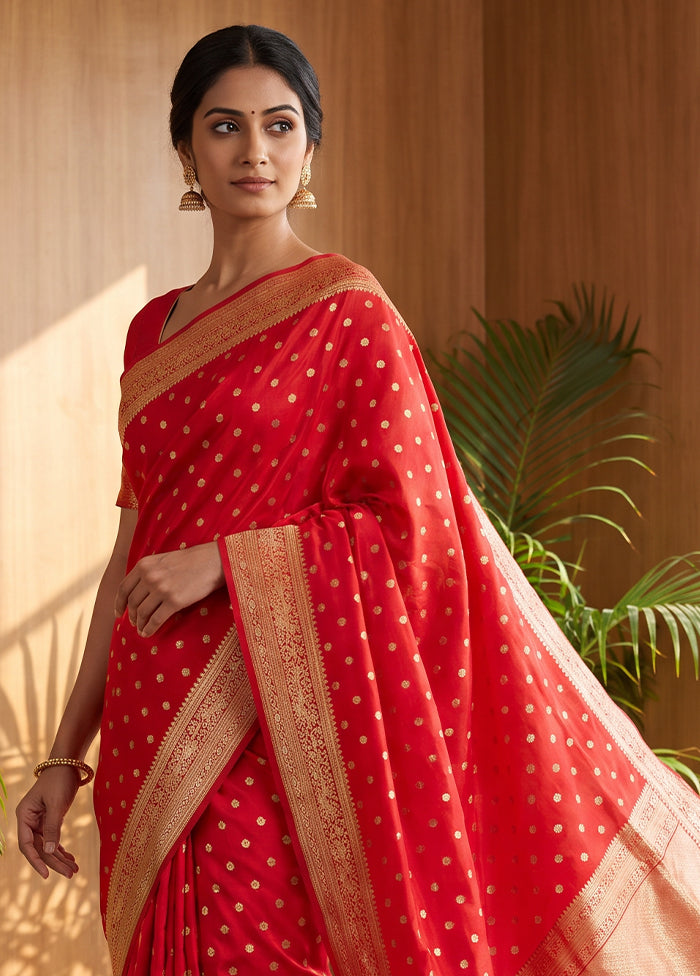 Red Katan Silk Saree With Blouse Piece