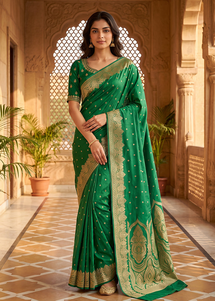 Green Katan Silk Saree With Blouse Piece