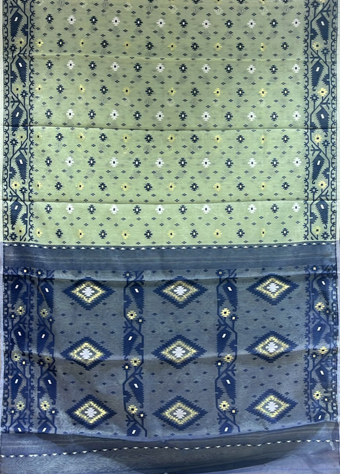 Blue Jamdani Cotton Saree Without Blouse Piece