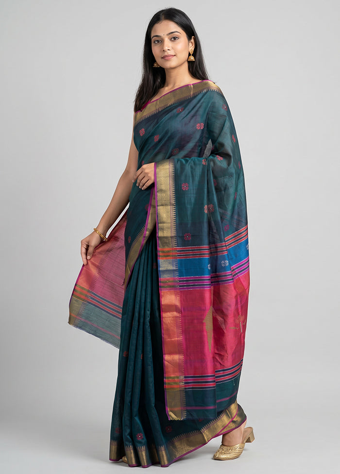 Multicolor kalakshetra Silk Saree With Blouse Piece