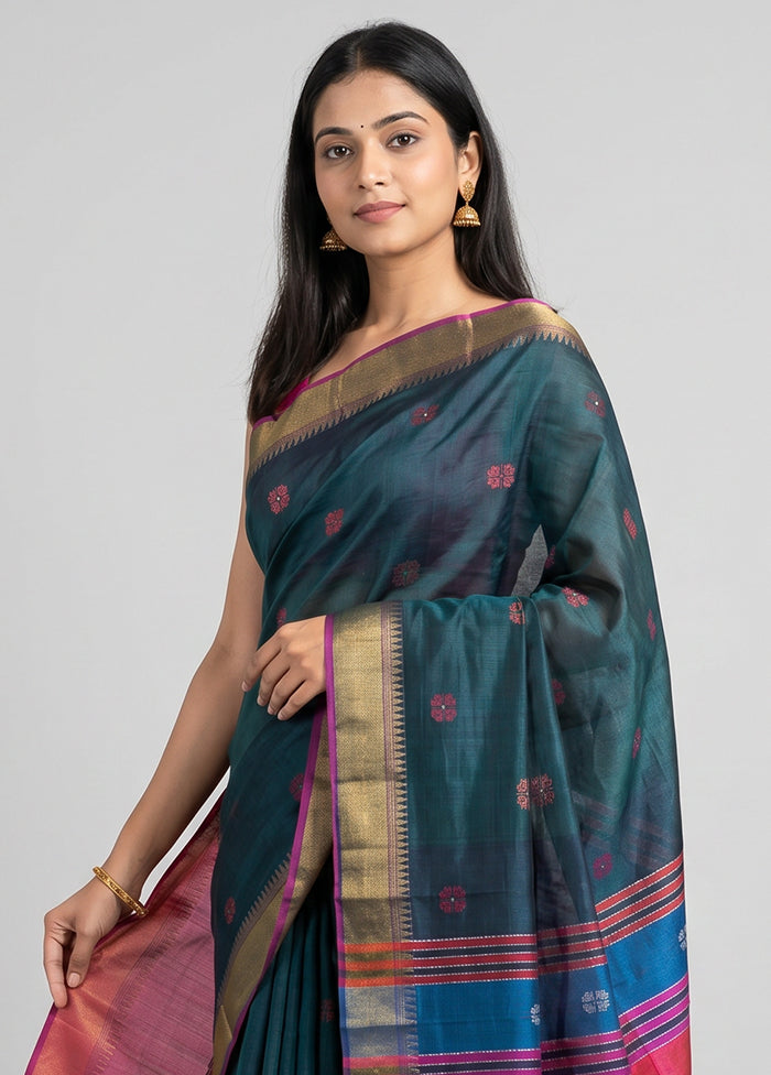 Multicolor kalakshetra Silk Saree With Blouse Piece