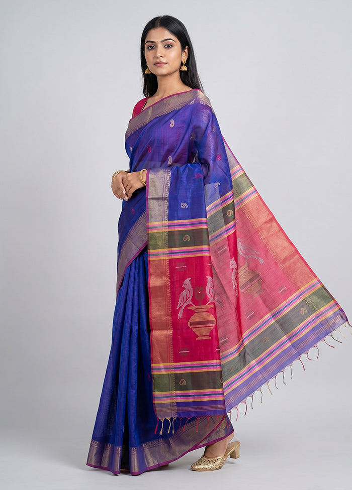 Multicolor kalakshetra Silk Saree With Blouse Piece