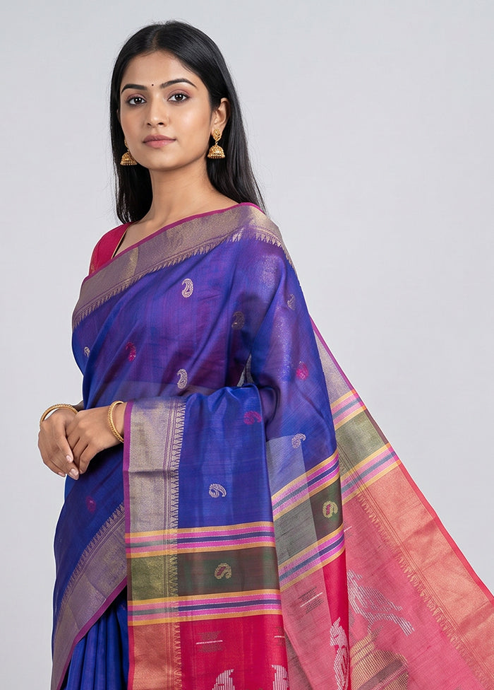 Multicolor kalakshetra Silk Saree With Blouse Piece