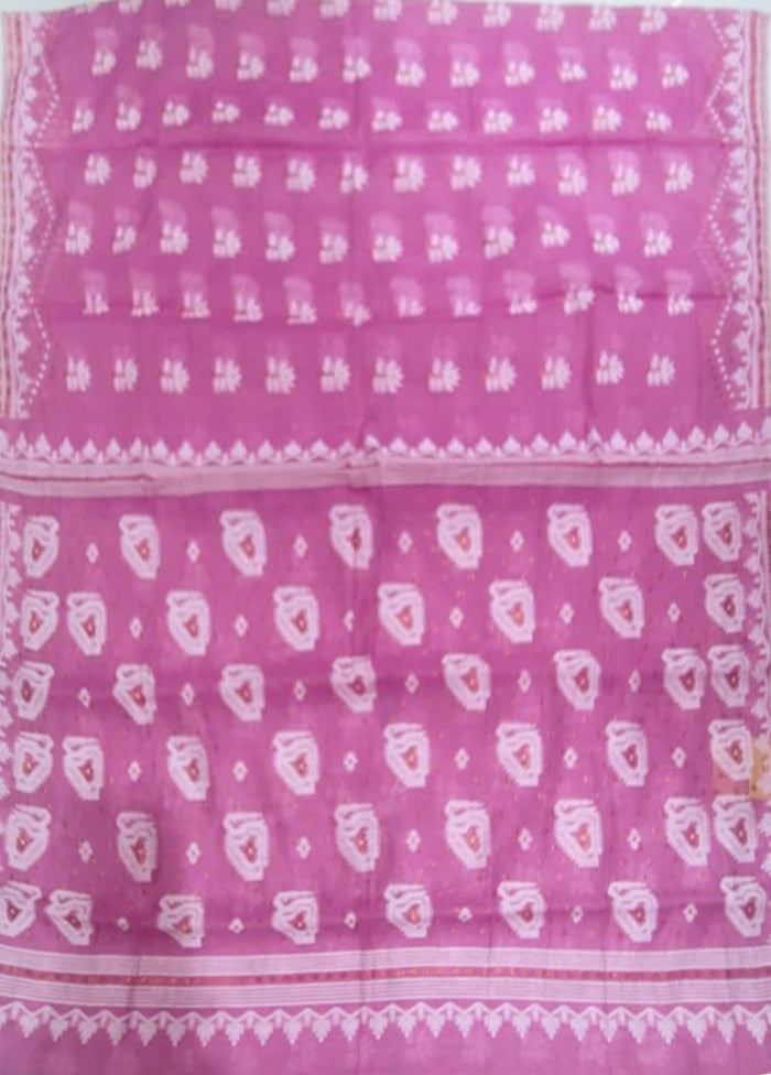 Purple Jamdani Cotton Saree Without Blouse Piece